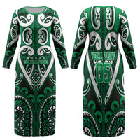 Custom Aotearoa Ngati Maniapoto Family Matching Long Sleeve Bodycon Dress and Hawaiian Shirt Maori Tribal Pattern LT05 Mom's Dress Green - Polynesian Pride
