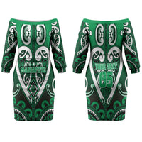 Custom Aotearoa Ngati Maniapoto Family Matching Off The Shoulder Long Sleeve Dress and Hawaiian Shirt Maori Tribal Pattern LT05 Mom's Dress Green - Polynesian Pride