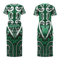 Custom Aotearoa Ngati Maniapoto Family Matching Short Sleeve Bodycon Dress and Hawaiian Shirt Maori Tribal Pattern LT05 Mom's Dress Green - Polynesian Pride