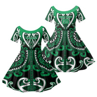 Custom Aotearoa Ngati Maniapoto Family Matching Tank Maxi Dress and Hawaiian Shirt Maori Tribal Pattern LT05 Daughter's Dress Green - Polynesian Pride