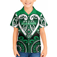 Custom Aotearoa Ngati Maniapoto Kid Hawaiian Shirt Maori Tribal Pattern LT05 Kid Green - Polynesian Pride