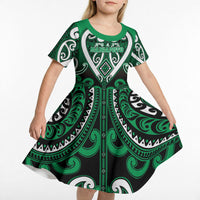 Custom Aotearoa Ngati Maniapoto Kid Short Sleeve Dress Maori Tribal Pattern