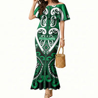 Custom Aotearoa Ngati Maniapoto Mermaid Dress Maori Tribal Pattern LT05 Women Green - Polynesian Pride