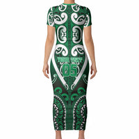 Custom Aotearoa Ngati Maniapoto Short Sleeve Bodycon Dress Maori Tribal Pattern LT05 - Polynesian Pride