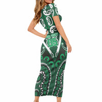 Custom Aotearoa Ngati Maniapoto Short Sleeve Bodycon Dress Maori Tribal Pattern LT05 - Polynesian Pride