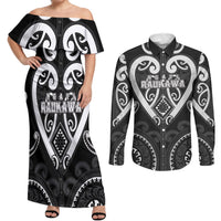 Custom Aotearoa Ngati Raukawa Couples Matching Off Shoulder Maxi Dress and Long Sleeve Button Shirt Maori Tribal Pattern