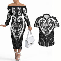 Custom Aotearoa Ngati Raukawa Couples Matching Off The Shoulder Long Sleeve Dress and Hawaiian Shirt Maori Tribal Pattern