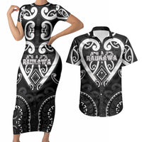 Custom Aotearoa Ngati Raukawa Couples Matching Short Sleeve Bodycon Dress and Hawaiian Shirt Maori Tribal Pattern
