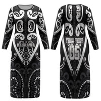 Custom Aotearoa Ngati Raukawa Family Matching Long Sleeve Bodycon Dress and Hawaiian Shirt Maori Tribal Pattern LT05 Mom's Dress Black - Polynesian Pride