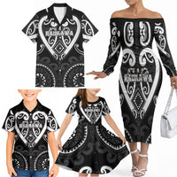 Custom Aotearoa Ngati Raukawa Family Matching Off The Shoulder Long Sleeve Dress and Hawaiian Shirt Maori Tribal Pattern LT05 - Polynesian Pride