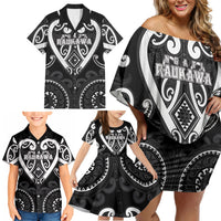 Custom Aotearoa Ngati Raukawa Family Matching Off Shoulder Short Dress and Hawaiian Shirt Maori Tribal Pattern LT05 - Polynesian Pride