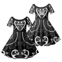 Custom Aotearoa Ngati Raukawa Family Matching Puletasi and Hawaiian Shirt Maori Tribal Pattern LT05 Daughter's Dress Black - Polynesian Pride