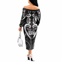 Custom Aotearoa Ngati Raukawa Off The Shoulder Long Sleeve Dress Maori Tribal Pattern