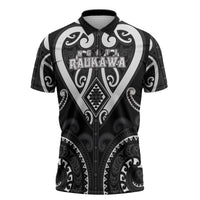 Custom Aotearoa Ngati Raukawa Zipper Polo Shirt Maori Tribal Pattern LT05 Black - Polynesian Pride