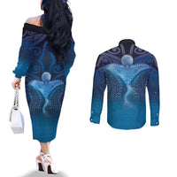Polynesia Manta Ray Couples Matching Off The Shoulder Long Sleeve Dress and Long Sleeve Button Shirt Let's The Sea Set You Free - Polynesian Pride