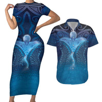 Polynesia Manta Ray Couples Matching Short Sleeve Bodycon Dress and Hawaiian Shirt Let's The Sea Set You Free - Polynesian Pride
