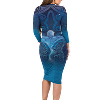 Polynesia Manta Ray Family Matching Long Sleeve Bodycon Dress and Hawaiian Shirt Let's The Sea Set You Free - Polynesian Pride