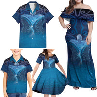 Polynesia Manta Ray Family Matching Off Shoulder Maxi Dress and Hawaiian Shirt Let's The Sea Set You Free - Polynesian Pride