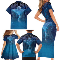Polynesia Manta Ray Family Matching Short Sleeve Bodycon Dress and Hawaiian Shirt Let's The Sea Set You Free - Polynesian Pride