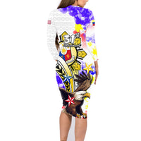 Filipino American History Month Family Matching Long Sleeve Bodycon Dress and Hawaiian Shirt The Eight-Rayed Sun Flags With Bald Eagle LT05 - Polynesian Pride