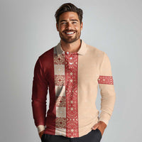 Papua New Guinea Long Sleeve Polo Shirt Oro Tapa Pattern LT05 - Polynesian Pride