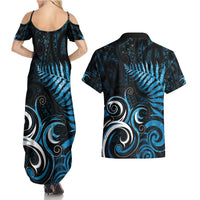 New Zealand Sea Week Couples Matching Summer Maxi Dress and Hawaiian Shirt Maori Wave Pattern Ocean Blue