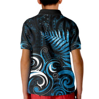 New Zealand Sea Week Kid Polo Shirt Maori Wave Pattern Ocean Blue