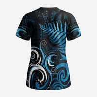 New Zealand Sea Week Scrub Top Maori Wave Pattern Ocean Blue - Polynesian Pride