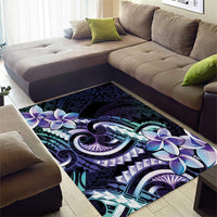 Polynesian Art Tattoo Area Rug Plumeria Flowers Turquoise Gradient