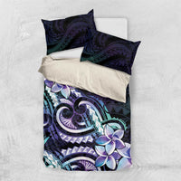 Polynesian Art Tattoo Bedding Set Plumeria Flowers Turquoise Gradient