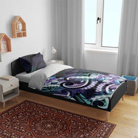 Polynesian Art Tattoo Bedding Set Plumeria Flowers Turquoise Gradient
