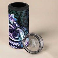 Polynesian Art Tattoo 4 in 1 Can Cooler Tumbler Plumeria Flowers Turquoise Gradient