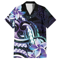 Polynesian Art Tattoo Family Matching Long Sleeve Bodycon Dress and Hawaiian Shirt Plumeria Flowers Turquoise Gradient