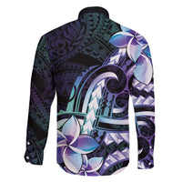 Polynesian Art Tattoo Family Matching Off Shoulder Short Dress and Hawaiian Shirt Plumeria Flowers Turquoise Gradient