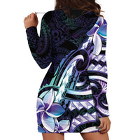 Polynesian Art Tattoo Hoodie Dress Plumeria Flowers Turquoise Gradient LT05 - Polynesian Pride