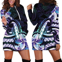 Polynesian Art Tattoo Hoodie Dress Plumeria Flowers Turquoise Gradient LT05 - Polynesian Pride