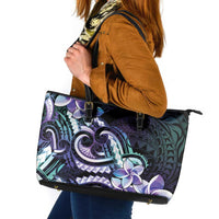 Polynesian Art Tattoo Leather Tote Bag Plumeria Flowers Turquoise Gradient LT05 Turquoise - Polynesian Pride