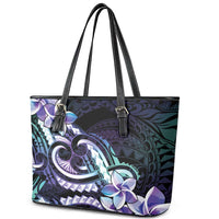 Polynesian Art Tattoo Leather Tote Bag Plumeria Flowers Turquoise Gradient LT05 - Polynesian Pride