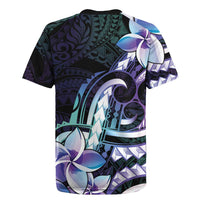 Polynesian Art Tattoo Rugby Jersey Plumeria Flowers Turquoise Gradient