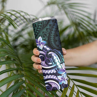 Polynesian Art Tattoo Skinny Tumbler Plumeria Flowers Turquoise Gradient LT05 - Polynesian Pride