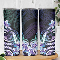 Polynesian Art Tattoo Skinny Tumbler Plumeria Flowers Turquoise Gradient LT05 - Polynesian Pride