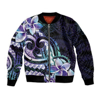 Polynesian Art Tattoo Sleeve Zip Bomber Jacket Plumeria Flowers Turquoise Gradient LT05 Unisex Turquoise - Polynesian Pride