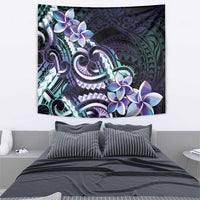 Polynesian Art Tattoo Tapestry Plumeria Flowers Turquoise Gradient
