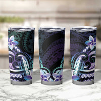 Polynesian Art Tattoo Tumbler Cup Plumeria Flowers Turquoise Gradient