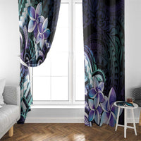 Polynesian Art Tattoo Window Curtain Plumeria Flowers Turquoise Gradient