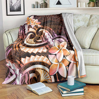 Polynesian Art Tattoo Blanket Plumeria Flowers Peach Gradient