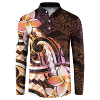 Polynesian Art Tattoo Button Sweatshirt Plumeria Flowers Peach Gradient
