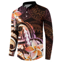 Polynesian Art Tattoo Button Sweatshirt Plumeria Flowers Peach Gradient