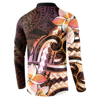Polynesian Art Tattoo Button Sweatshirt Plumeria Flowers Peach Gradient