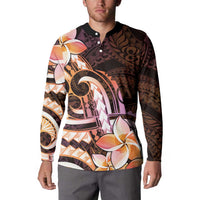 Polynesian Art Tattoo Button Sweatshirt Plumeria Flowers Peach Gradient
